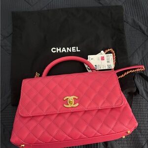 Chanel Dark Pink Quilted Top-Handle Flap Bag